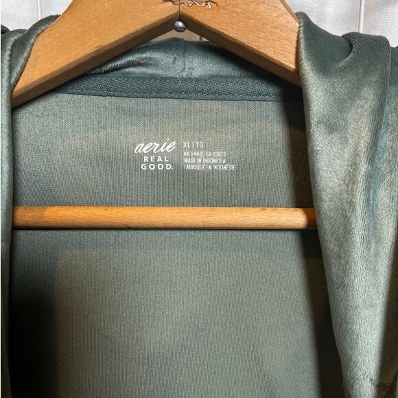 Aerie Dreamy Velour Cropped Hoodie Full Zip Green XL - Picture 4 of 8